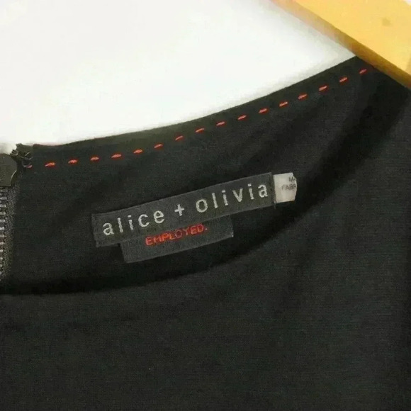 Alice + Olivia Bateau Neckline Peplum To Work Black Dress - Picture 6 of 7